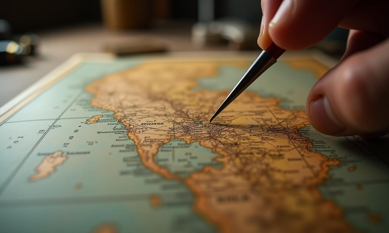 時間と水によって損傷した古い航海図を熟練の技で修復している様子