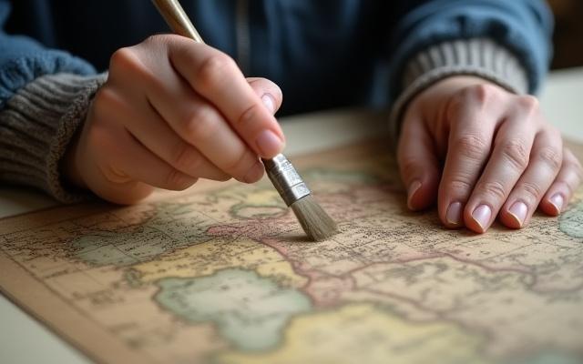 古地図からホコリや油分を丁寧に除去する専門家